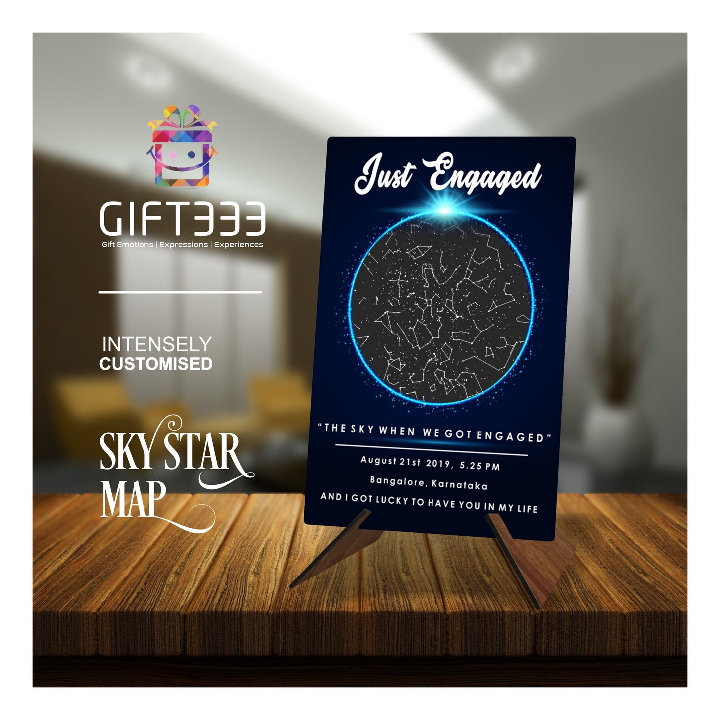 Sky Star Map Plaque with customized Colors | Personalized location night sky star map MDF Base
