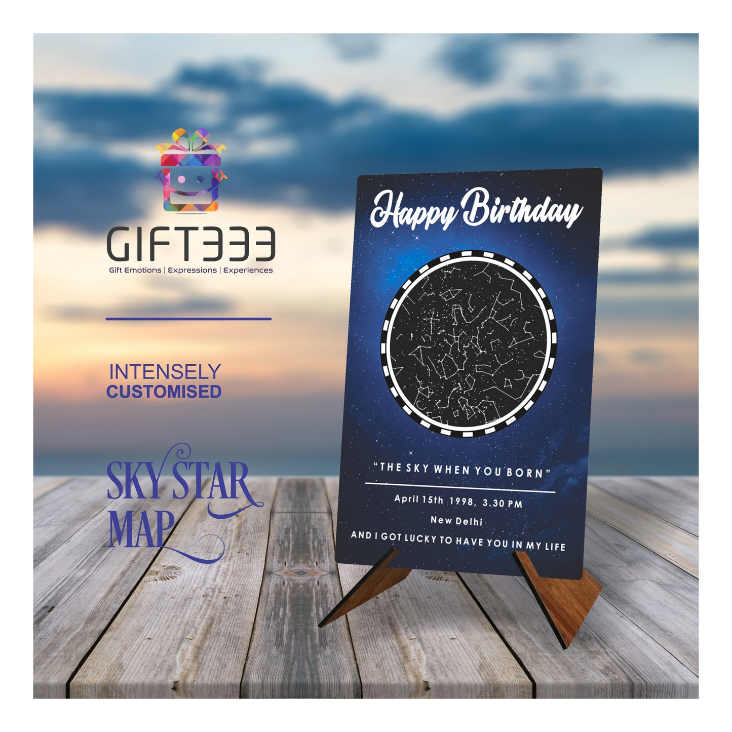 Sky Star Map Plaque with customized Colors | Personalized location night sky star map MDF Base