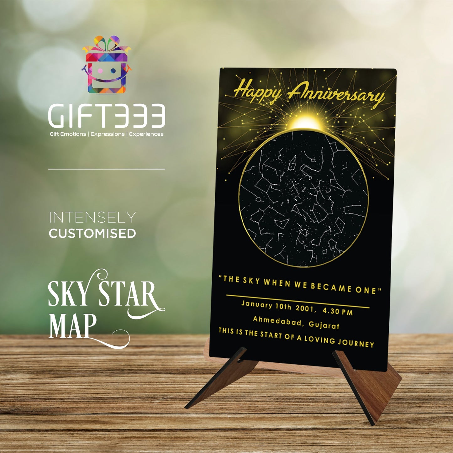 Sky Star Map Plaque with customized Colors | Personalized location night sky star map MDF Base