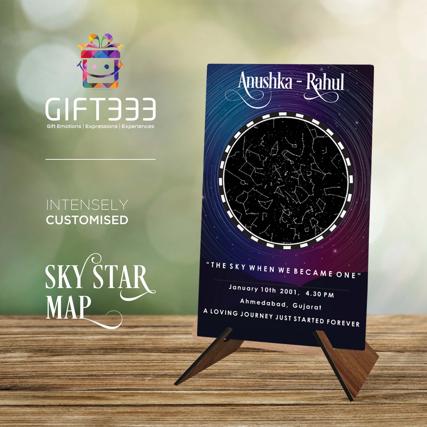 Sky Star Map Plaque with customized Colors | Personalized location night sky star map MDF Base