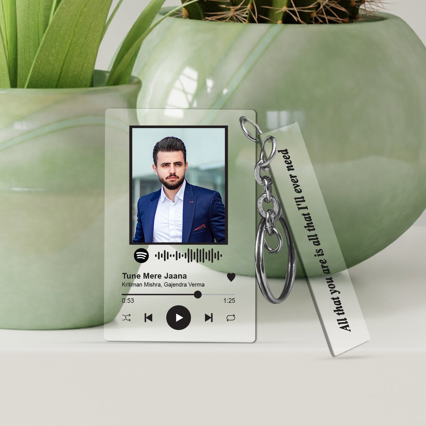 Personalized message with Spotify keychain | Personalized Spotify song code keychain | Transparent