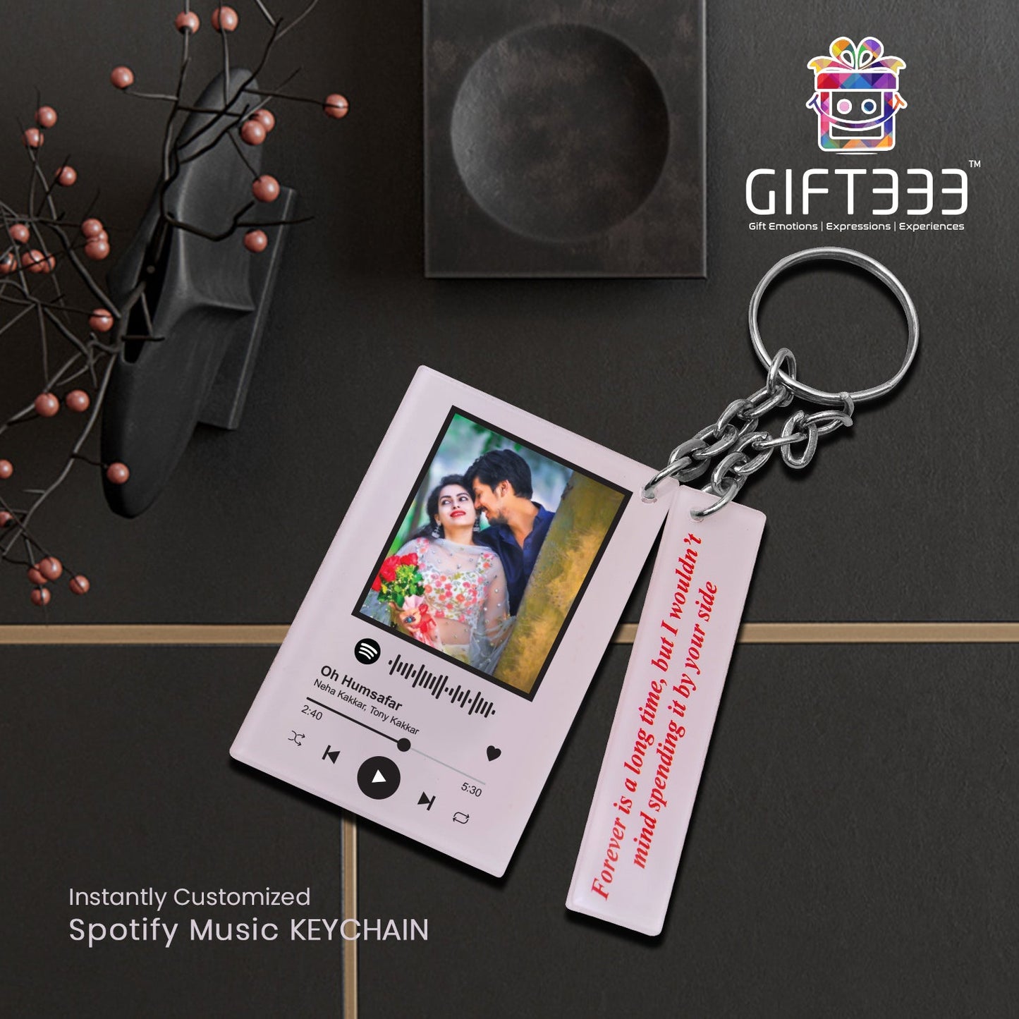 Personalized message with Spotify keychain | Personalized Spotify song code keychain | White