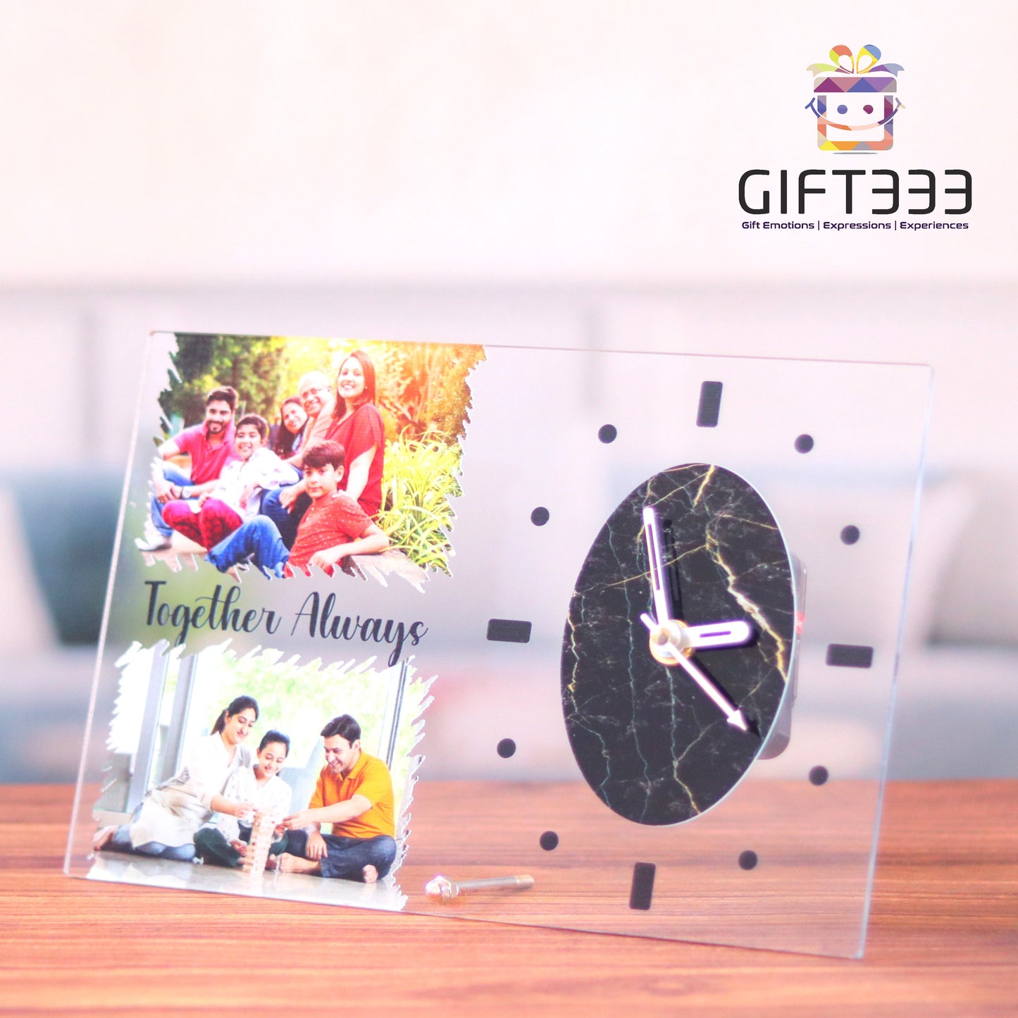 Personalized Table Clock with Floating Pictures | Customized photos and quote table clock