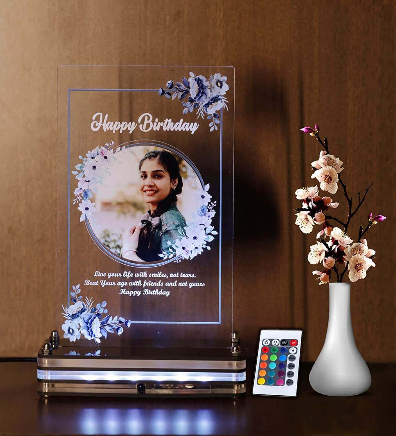 Glorious Floral Circle LED with customized photo | Remote controlled LED light plaque