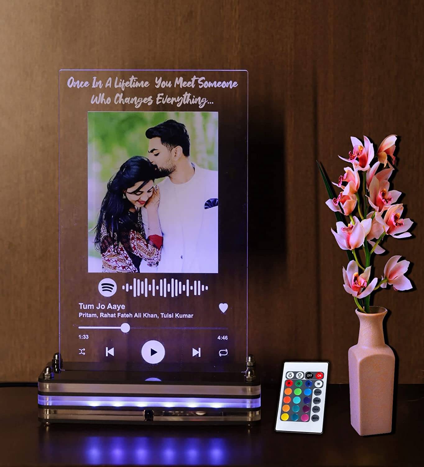 Spotify song code Plaque with LED Stand | Personalized message and photo LED lamp