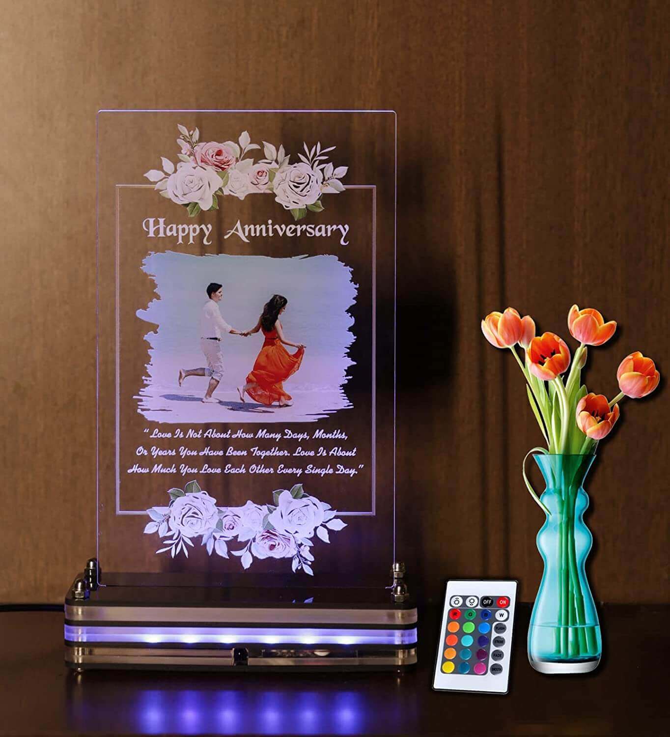 Personalized floral LED plaque | Anniversary gift | Remote control LED light plaque