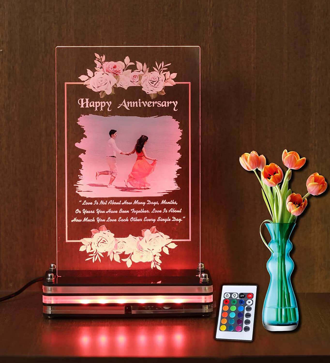 Personalized floral LED plaque | Anniversary gift | Remote control LED light plaque