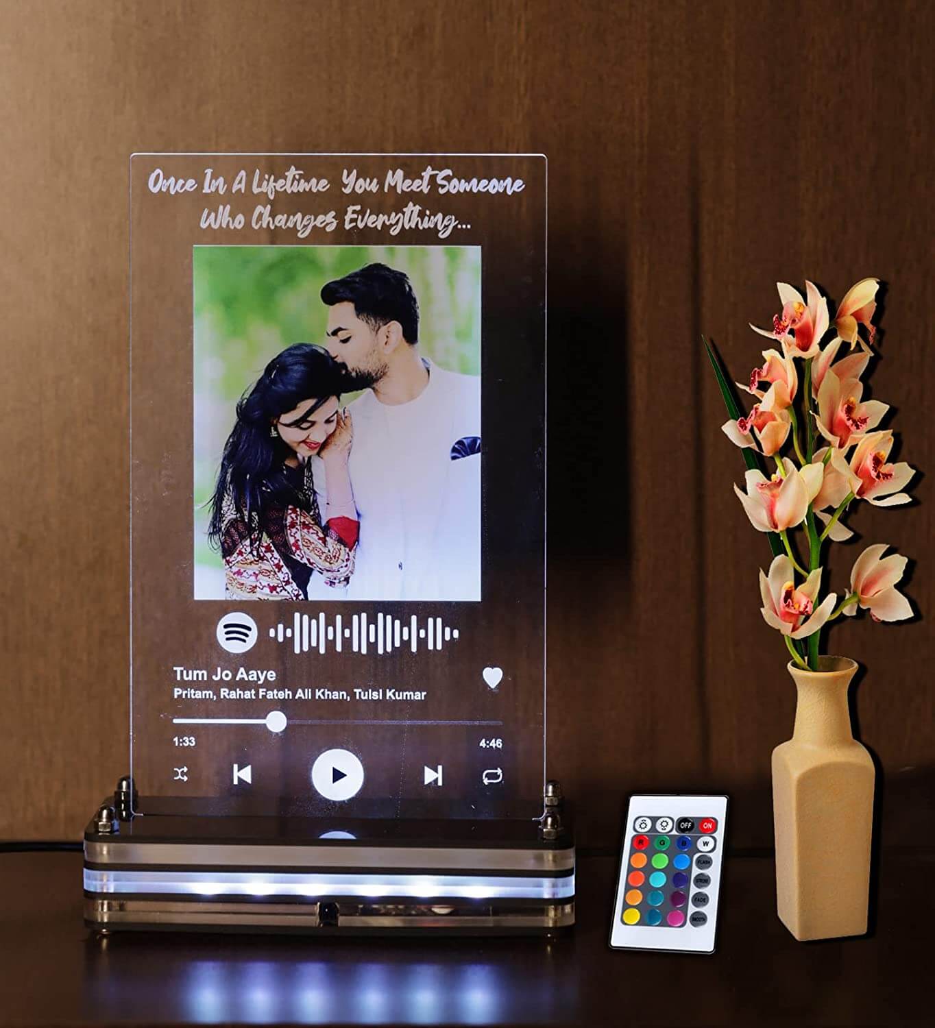 Spotify song code Plaque with LED Stand | Personalized message and photo LED lamp