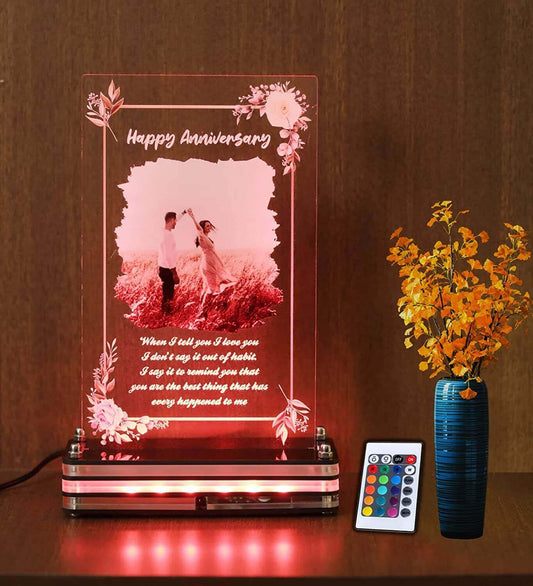 Remote control Floral LED lamp plaque with photo | Personalized Photo and message plaque