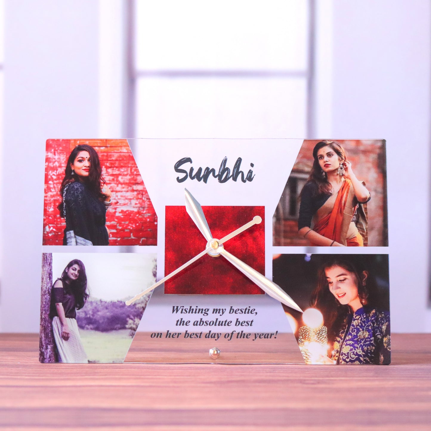 customized Four Image with Name & Message Table Clock