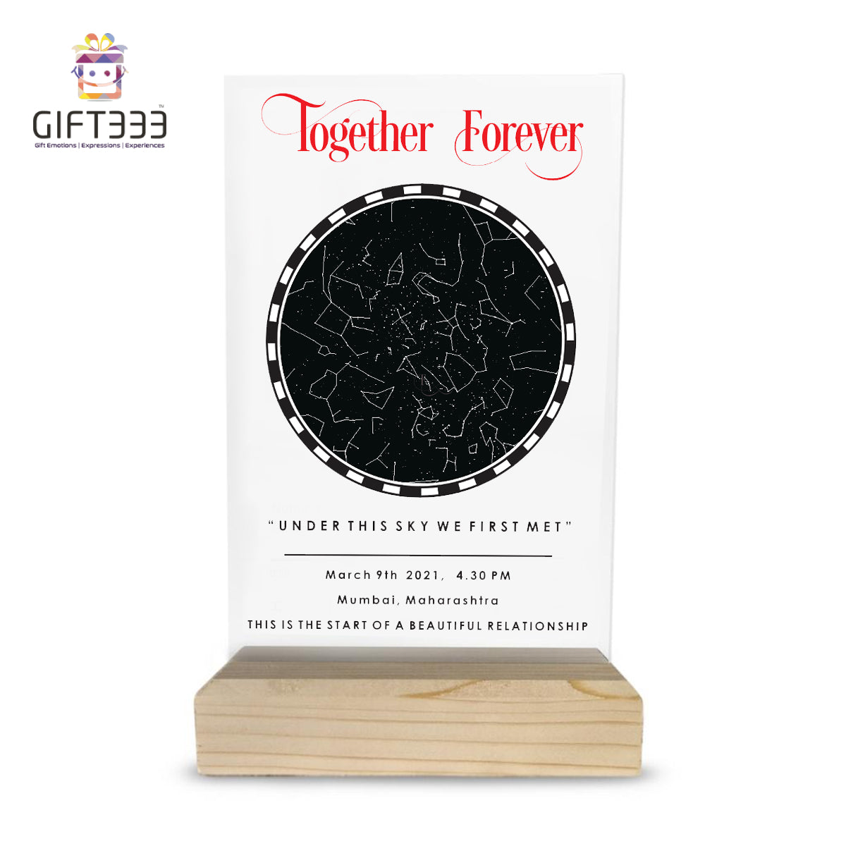 Sky Star Map Plaque Transparent with wooden stand | Personalized sky map plaque