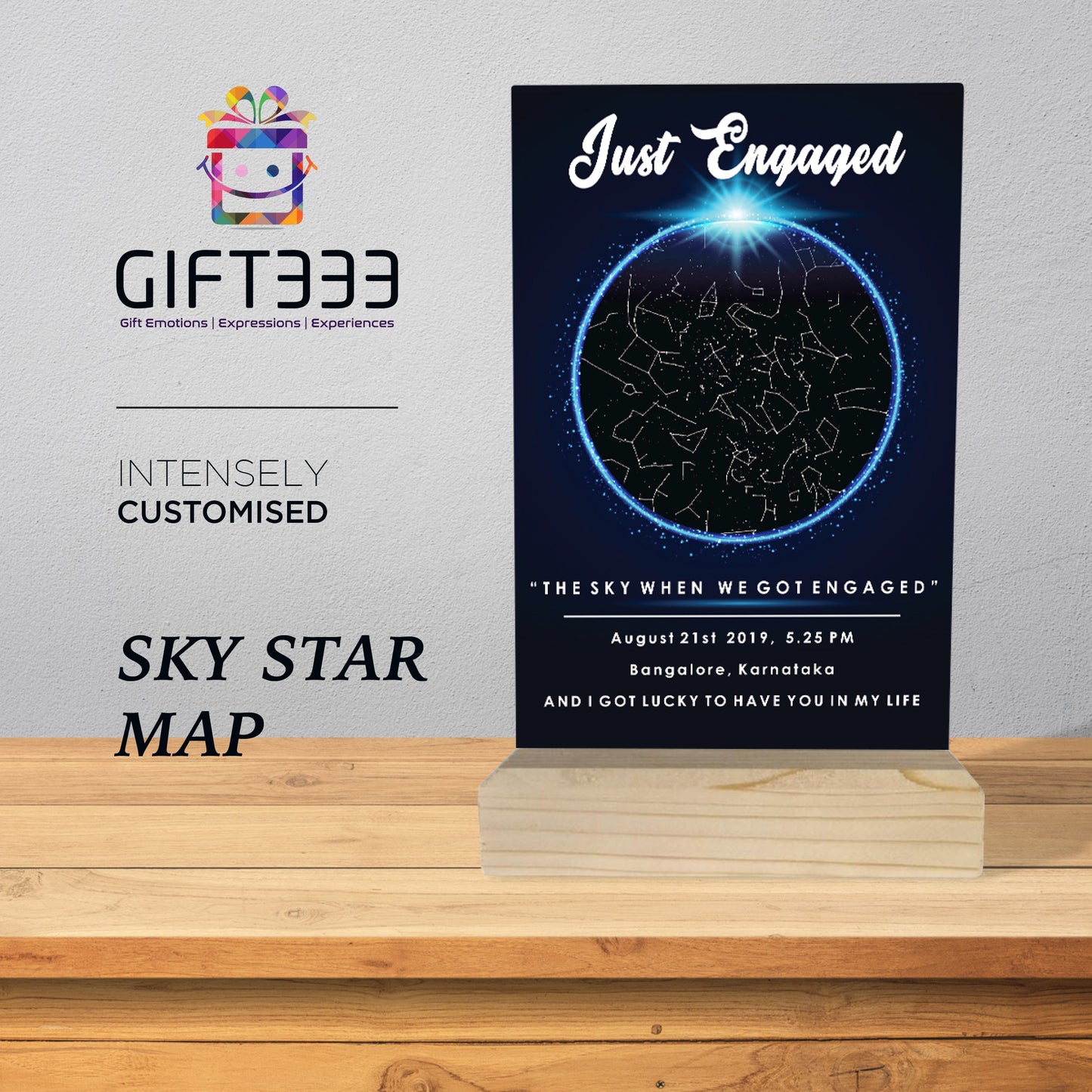 Sky Star Map Plaque with customized Colors | Personalized location night sky star map Wooden Stand