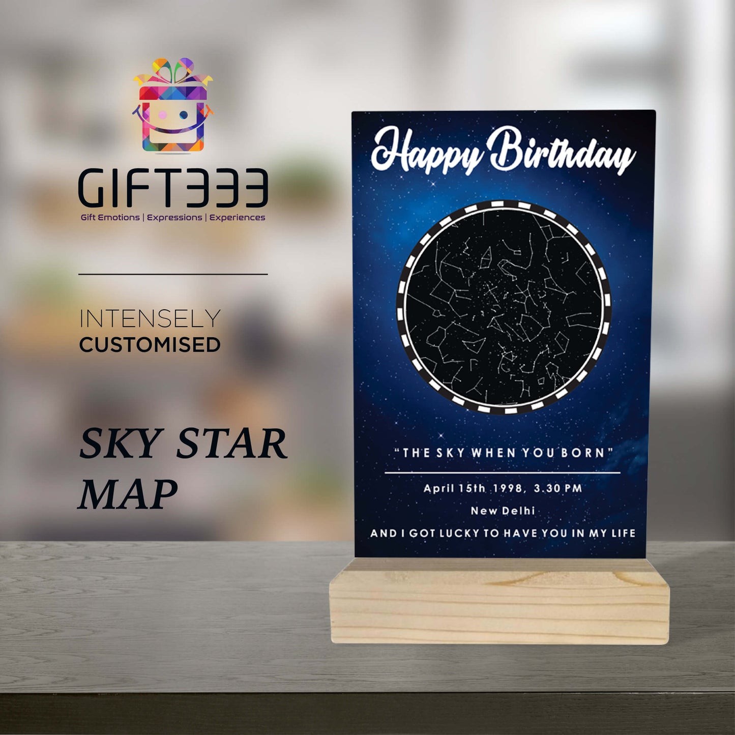 Sky Star Map Plaque with customized Colors | Personalized location night sky star map Wooden Stand