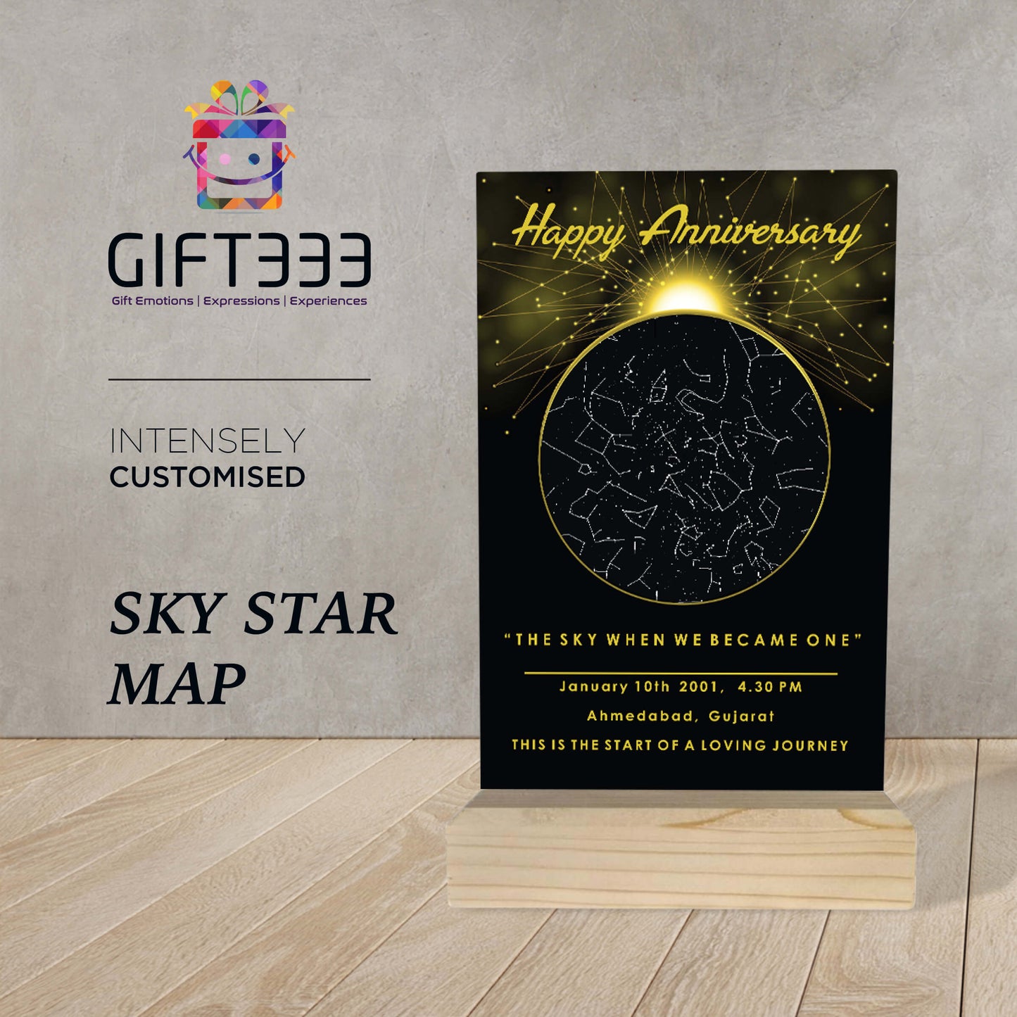 Sky Star Map Plaque with customized Colors | Personalized location night sky star map Wooden Stand