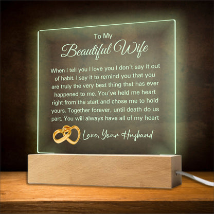 Wife Gift for Birthday, Anniversary Gift For Wife, Mother's Day Gift For Wife, To My Beautiful Wife Square Plaque-Until Death Do Us Part