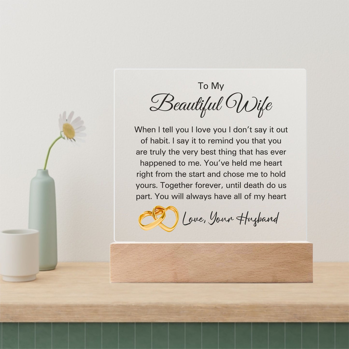 Wife Gift for Birthday, Anniversary Gift For Wife, Mother's Day Gift For Wife, To My Beautiful Wife Square Plaque-Until Death Do Us Part