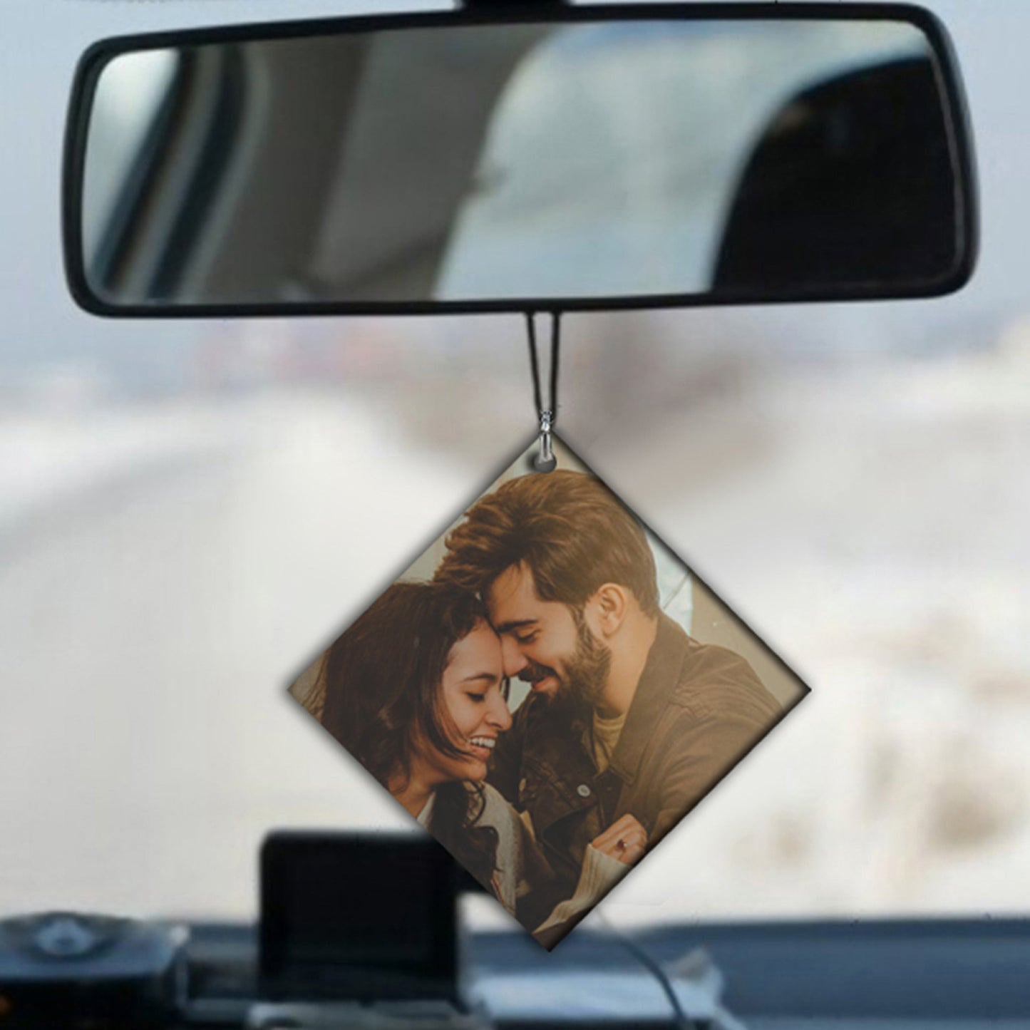 Square Car Mirror Hanging - Customized Shape and Photo with Message | Gift for Your Loved One