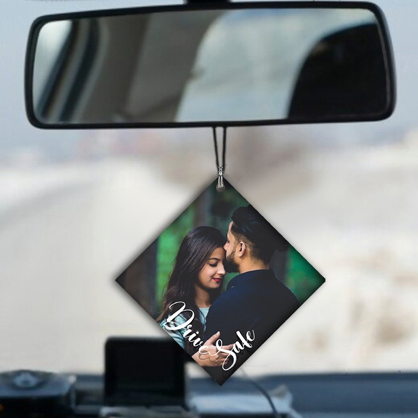 Square Car Mirror Hanging - Customized Shape and Photo with Message | Gift for Your Loved One