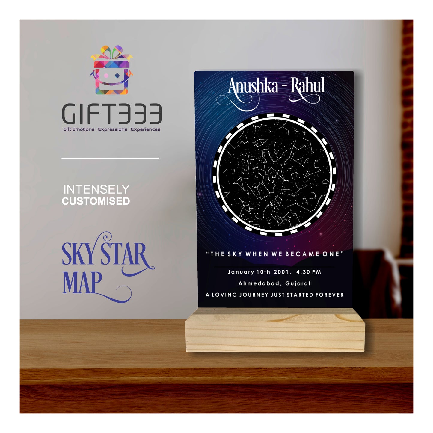 Sky Star Map Plaque with customized Colors  | Personalized location night sky star map Wooden Stand