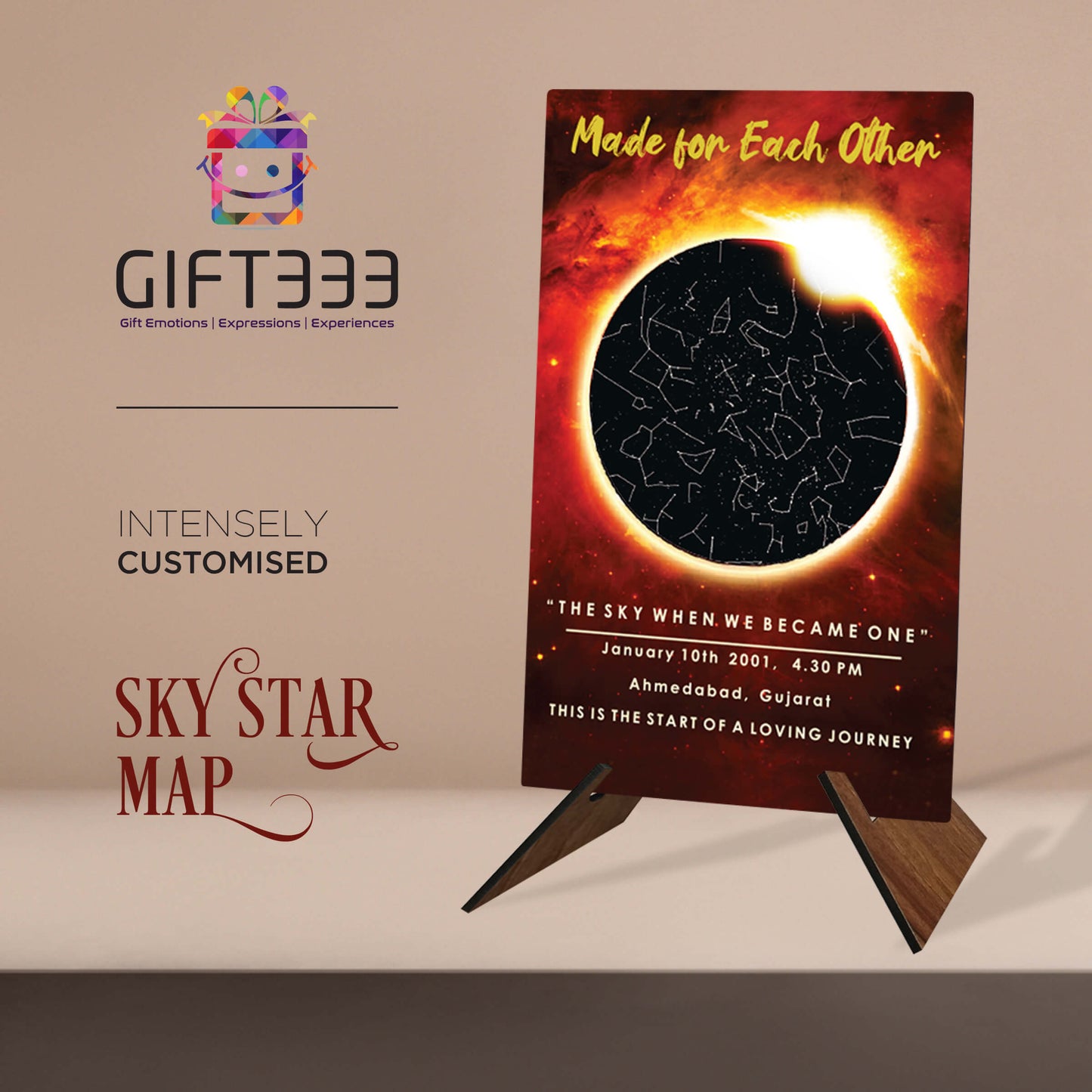 Sky Star Map Plaque with customized Colors  | Personalized location night sky star map MDF Base