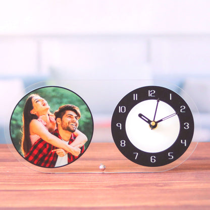 Customized Transparent Oval Table Clock with Photo | Personalized photo gifts