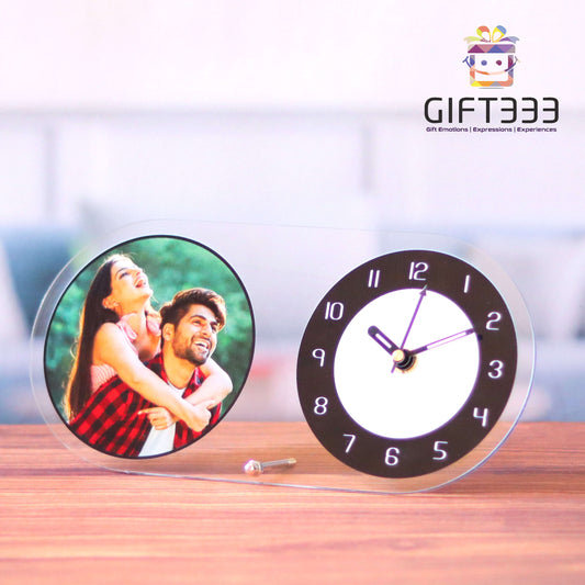 Customized Transparent Oval Table Clock with Photo | Personalized photo gifts