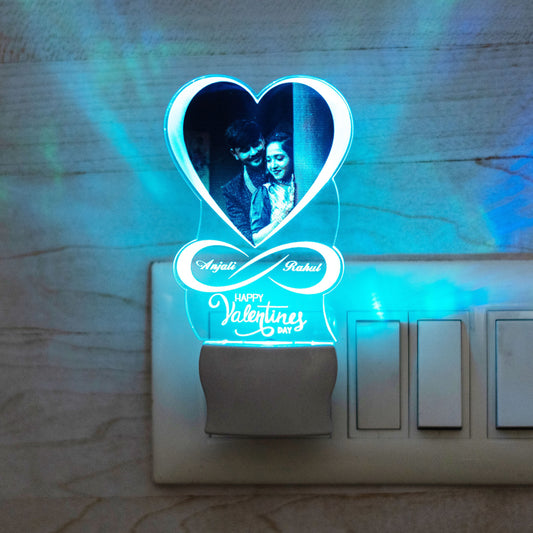 Personalized 1 Photos & Name Printed Heart Shape Led Lamp