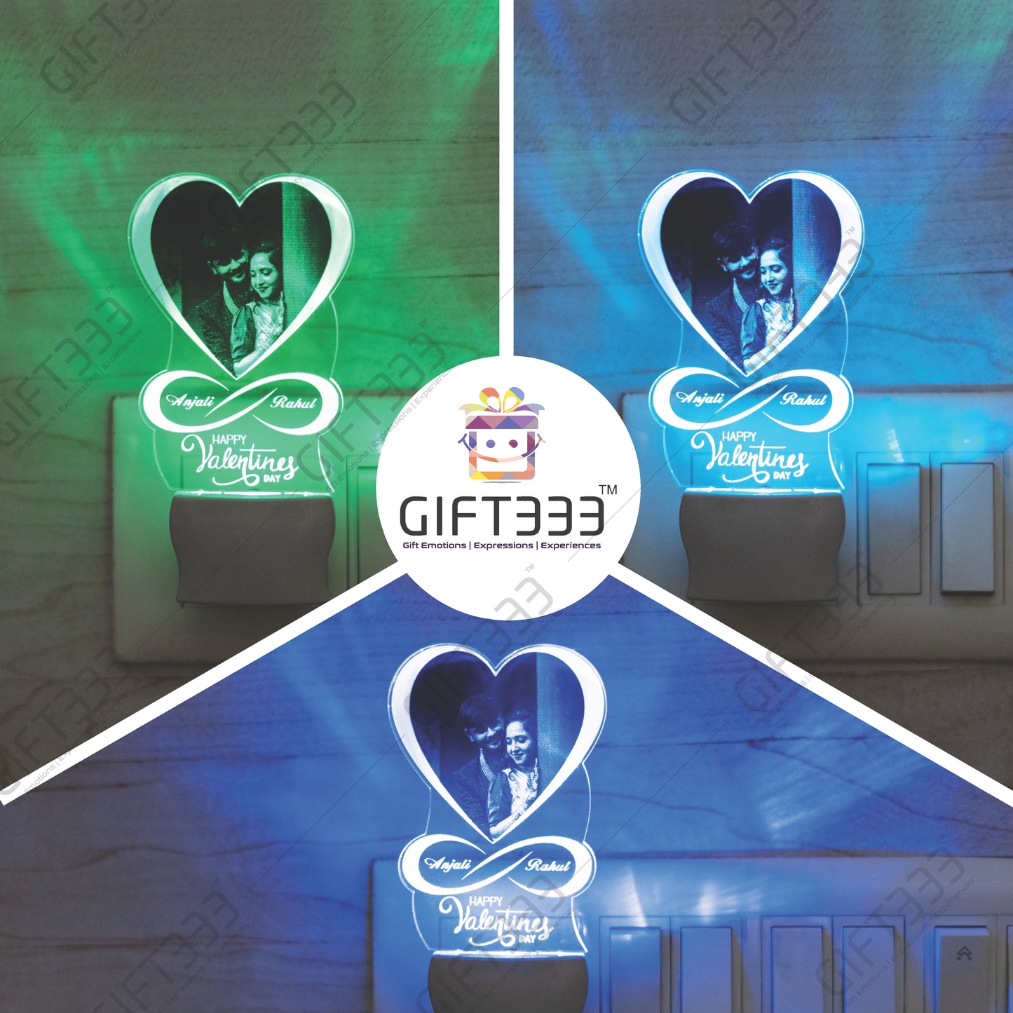 Personalized 1 Photos & Name Printed Heart Shape Led Lamp