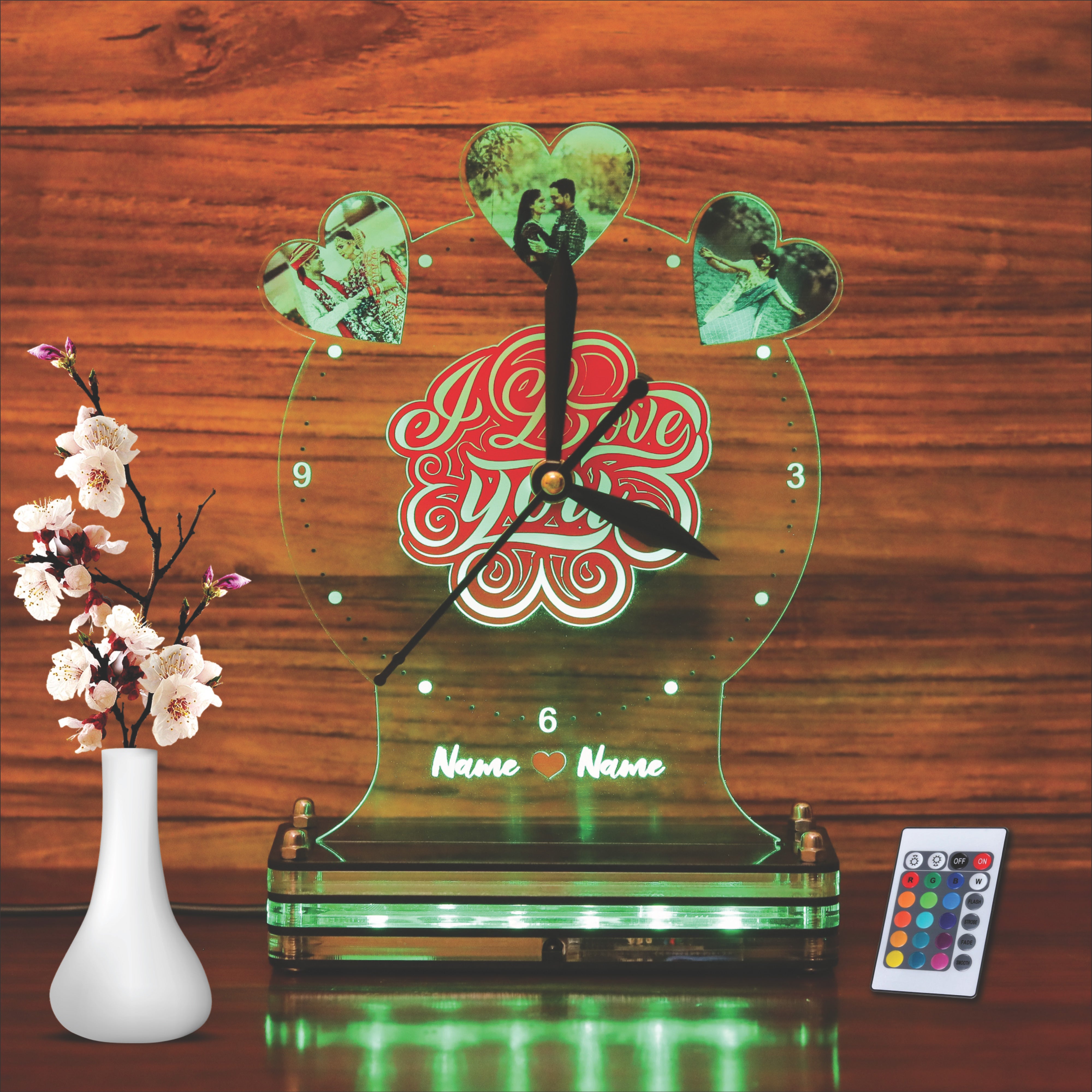 Remote control personalized LED clock | Personalized name and photo cl ...