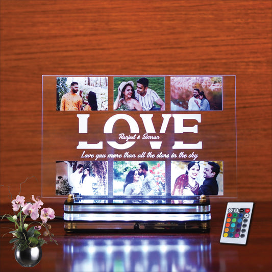 Customized 6 image Love themed LED Plaque | Personalized message and name gift