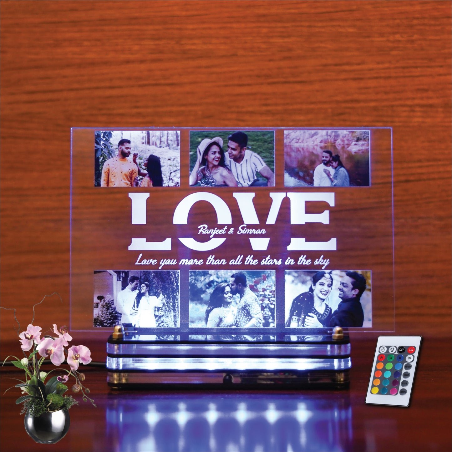 Customized 6 image Love themed LED Plaque | Personalized message and name gift