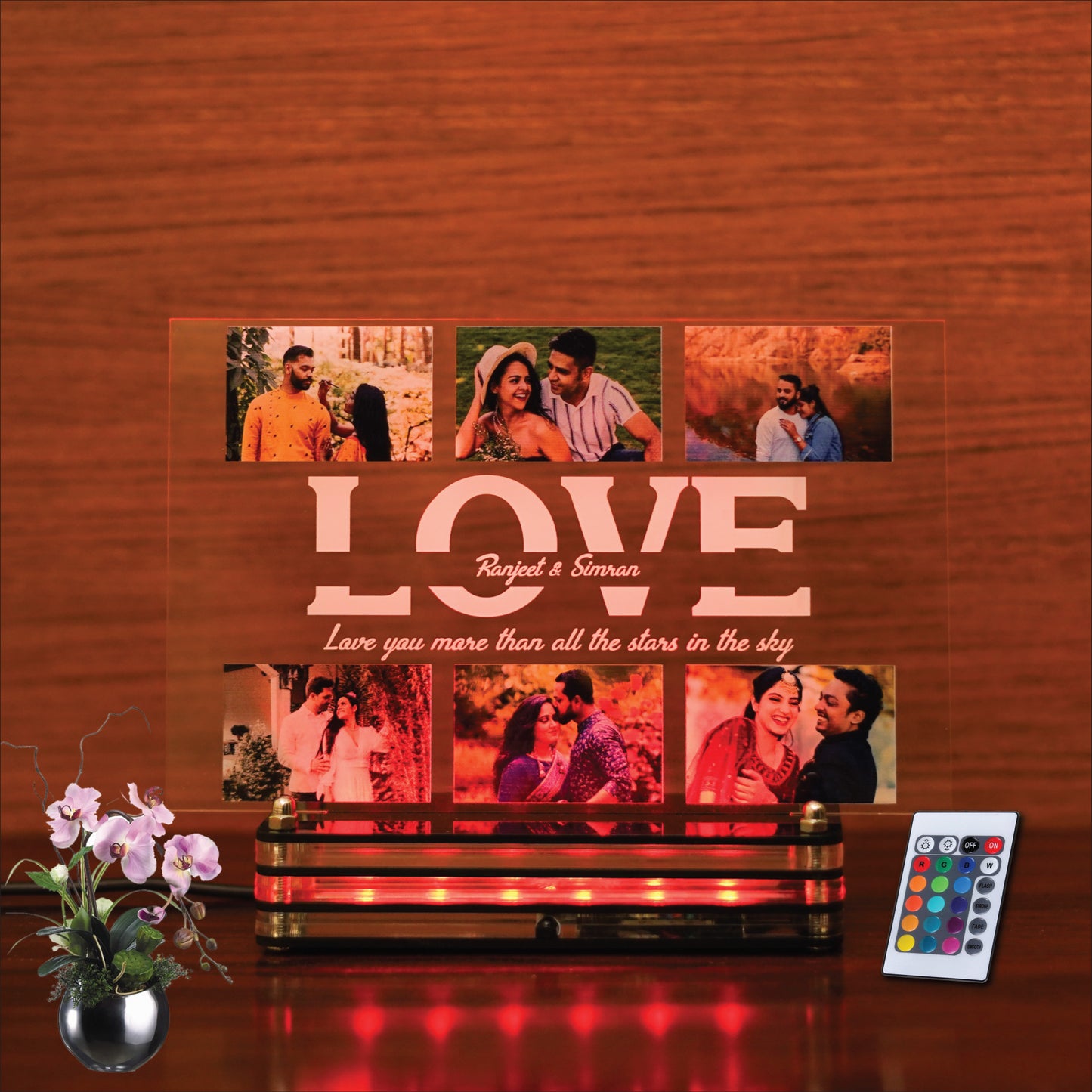 Customized 6 image Love themed LED Plaque | Personalized message and name gift