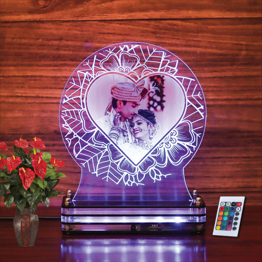 Round floral heart shaped personalized photo LED plaque | Remote control personalized gift