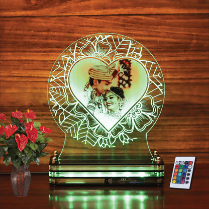 Round floral heart shaped personalized photo LED plaque | Remote control personalized gift