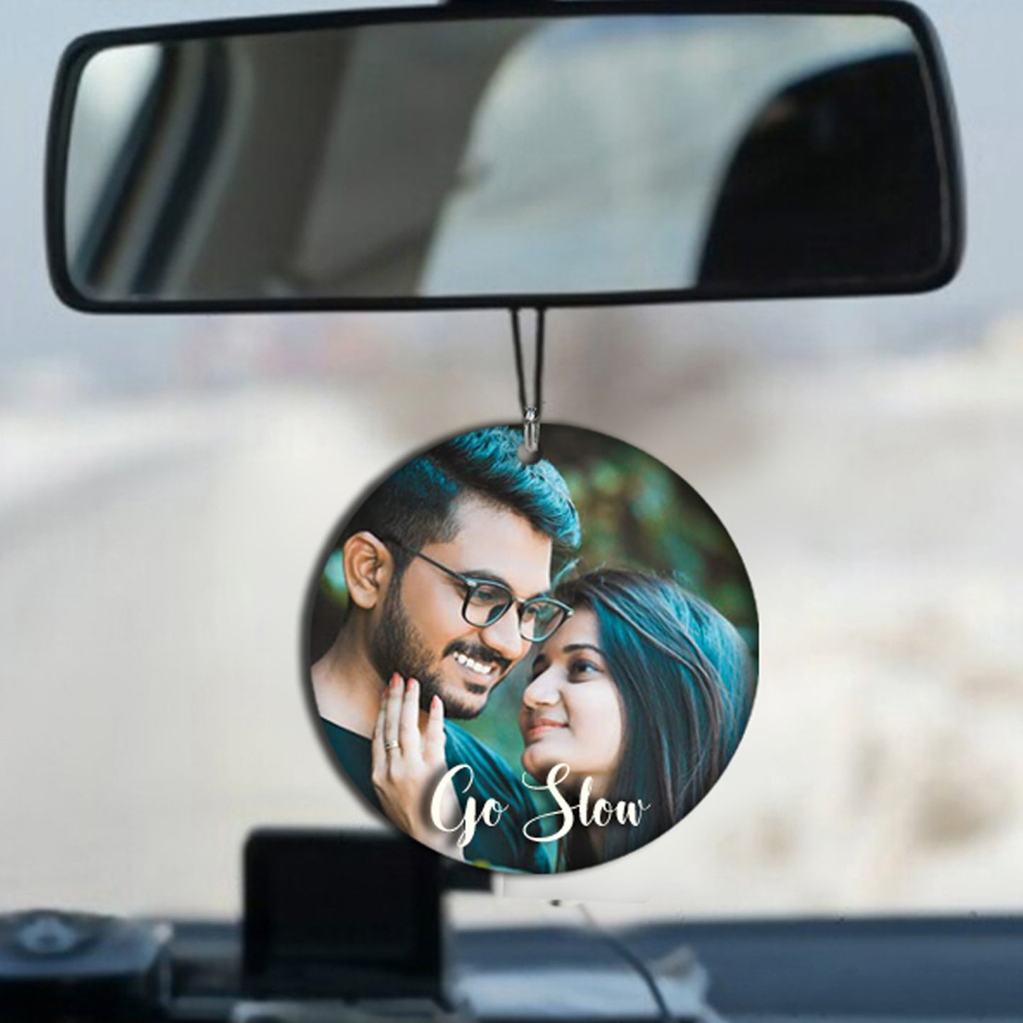 Circle Car Mirror Hanging - Customized Shape and Photo with Message | Gift for Your Loved One