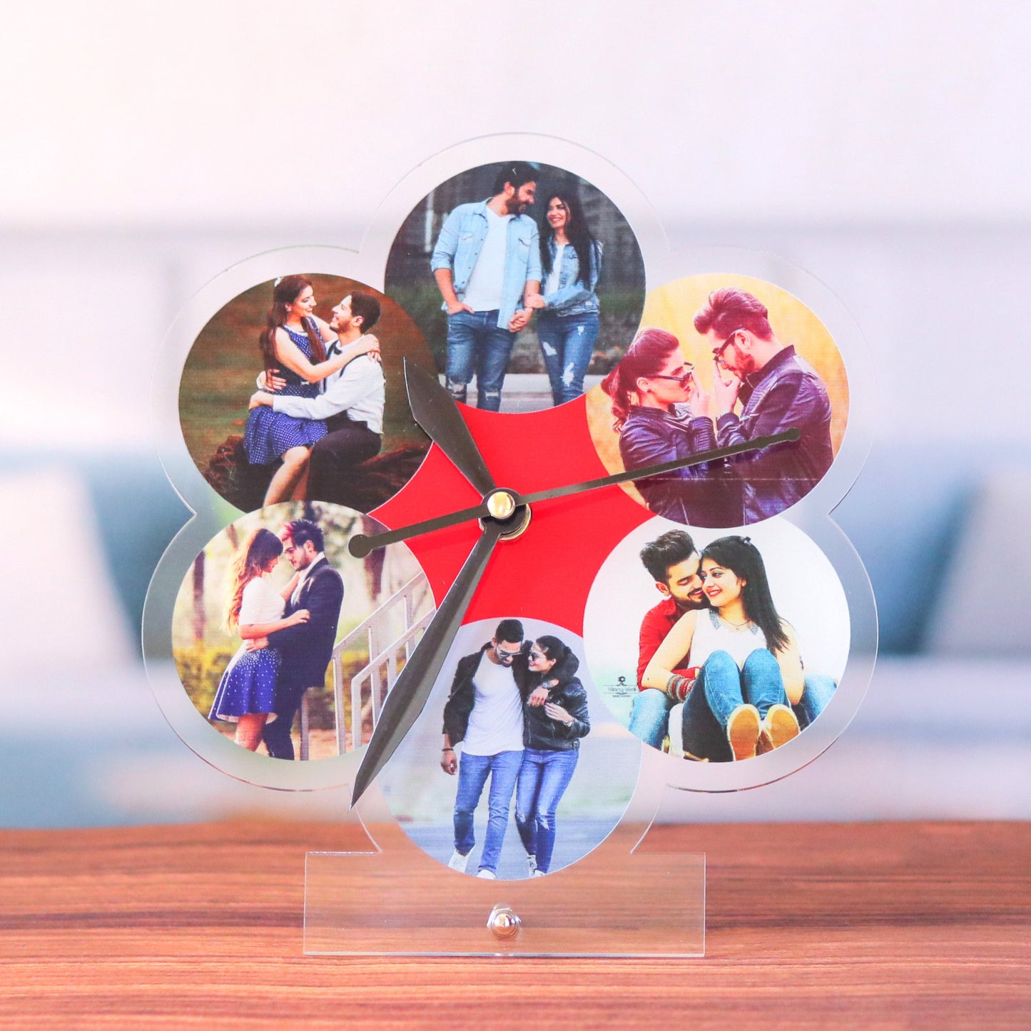 Flower Shape Table Clock with 6 images | Personalized clock with customized photos