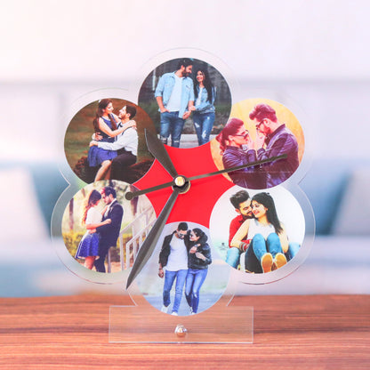 Flower Shape Table Clock with 6 images | Personalized clock with customized photos