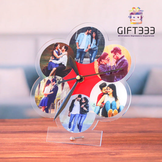 Flower Shape Table Clock with 6 images | Personalized clock with customized photos