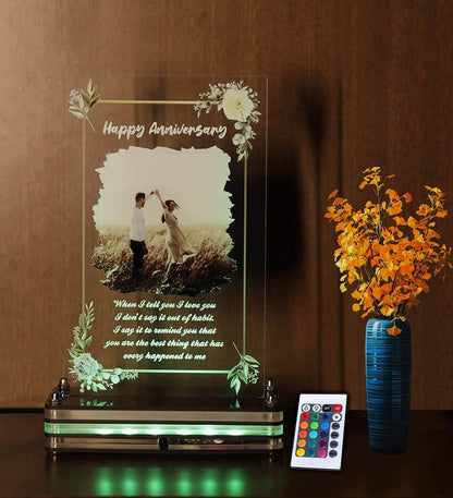 Remote control Floral LED lamp plaque with photo | Personalized Photo and message plaque