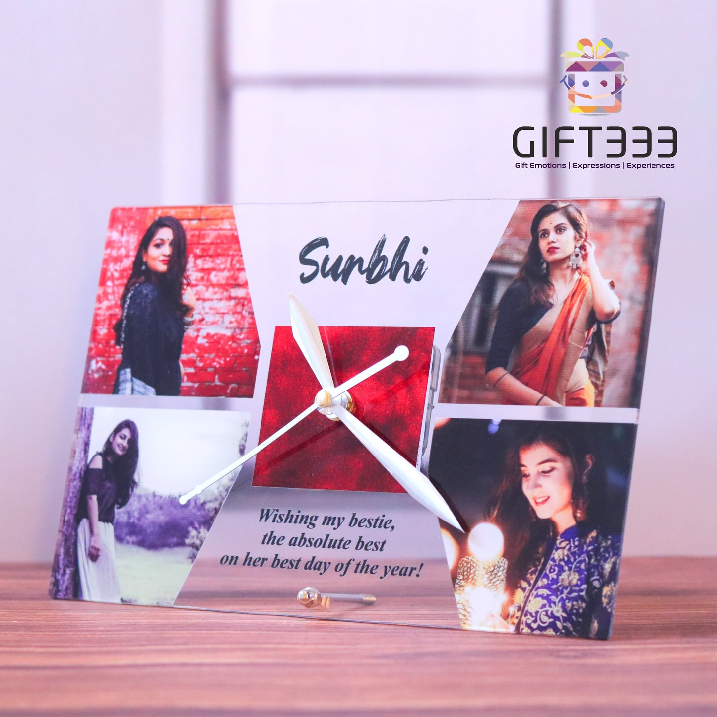 customized Four Image with Name & Message Table Clock