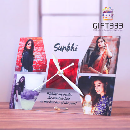 customized Four Image with Name & Message Table Clock