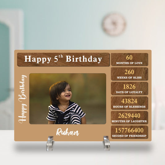 Years to Seconds Counting Birthday Plaque with Photo & Name Personalisation with Acrylic Base