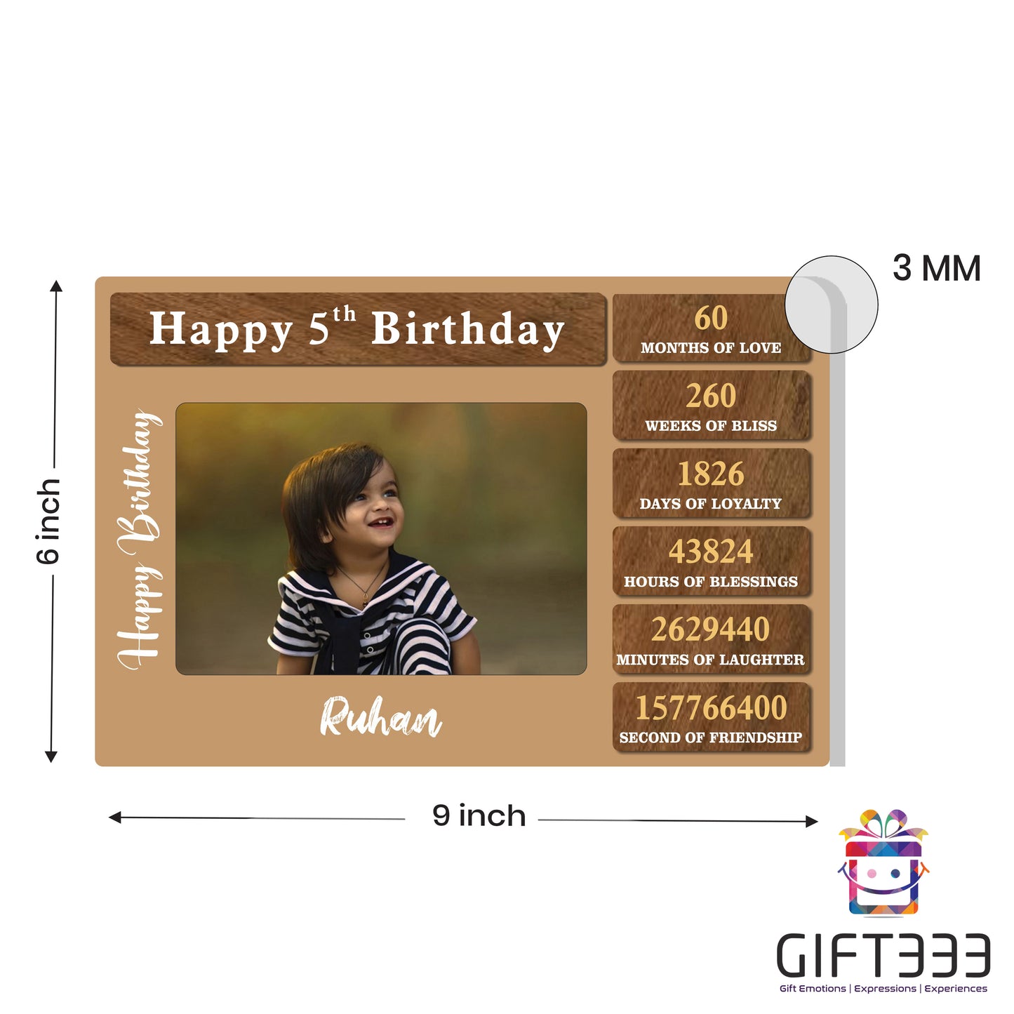 Years to Seconds Counting Birthday Plaque with Photo & Name Personalisation with Acrylic Base