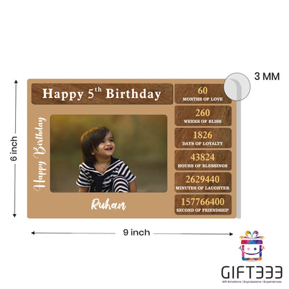 Years to Seconds Counting Birthday Plaque with Photo & Name Personalisation with Acrylic Base