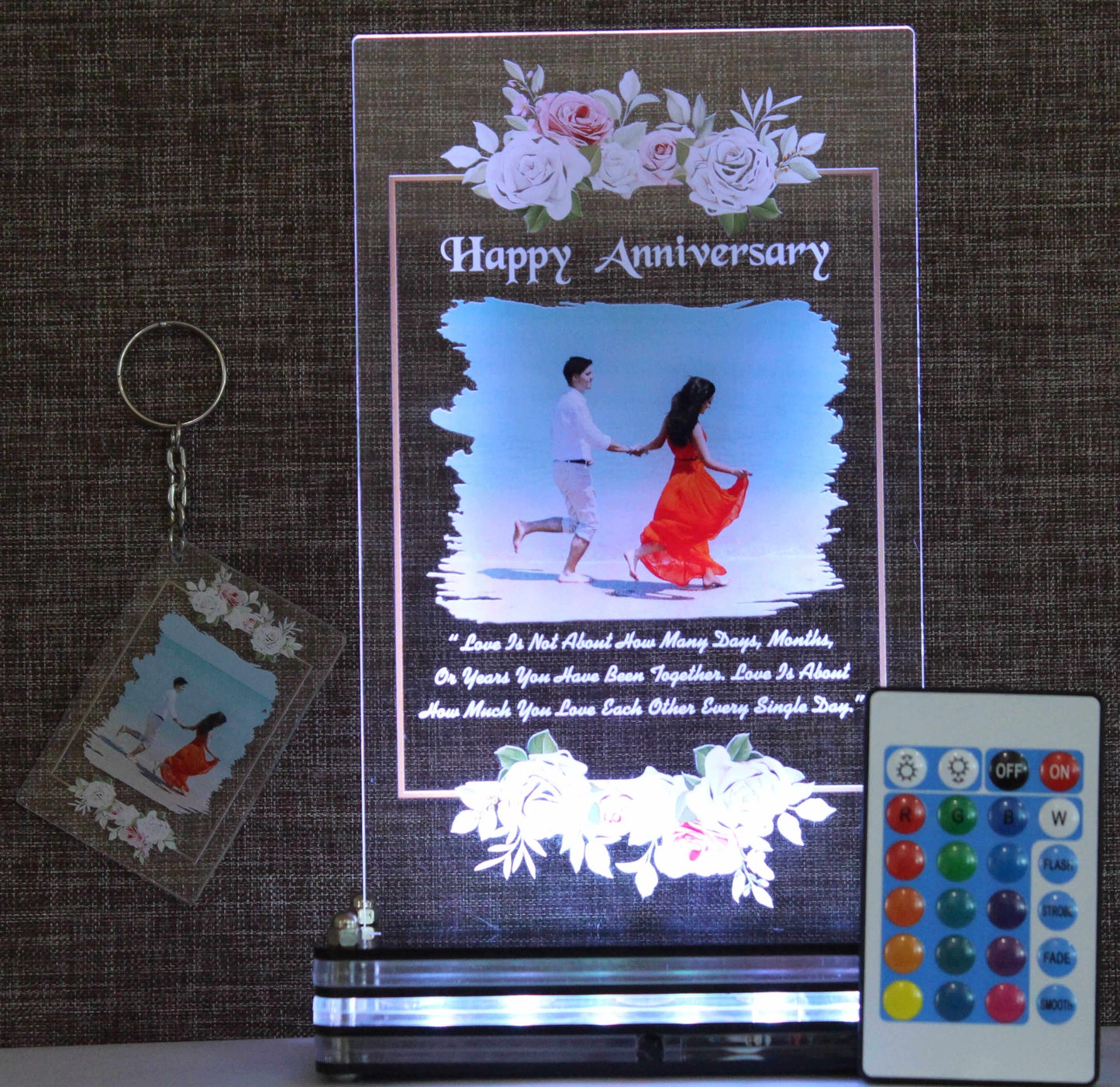 personalized Floral LED with Keychain combo | Remote control LED light plaque