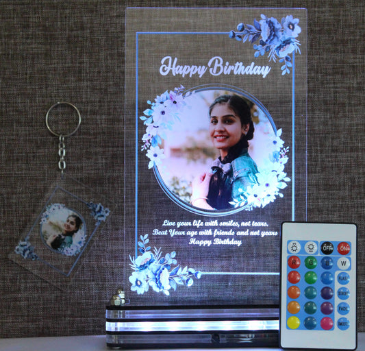 Floral Circle LED Keychain and plaque combo | Remote control personalized LED gift