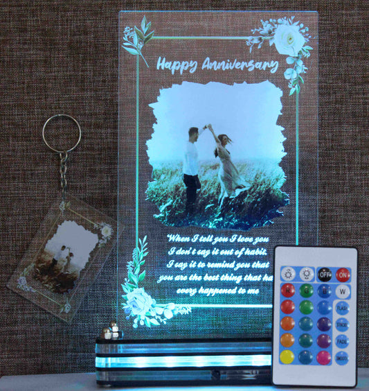 Remote control Floral LED lamp plaque with keychain combo | Personalized LED gifts