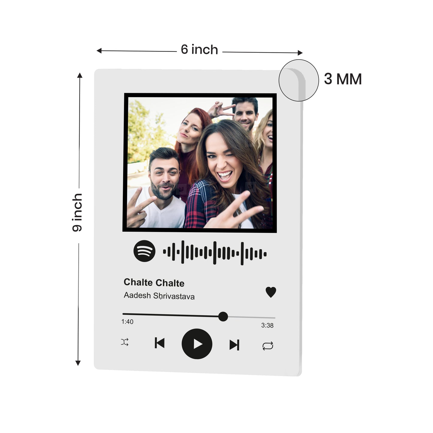 Customized Spotify Song Plaque - Spotify song code with custom photo and color plaque Easel Base Transparent Background Spotify Plaque with Easel